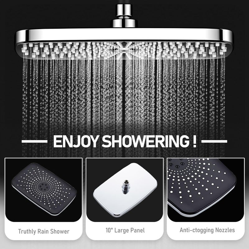 SeaCity Wide Rain Shower Head With 5 Modes Handheld Showerheads, High Pressure Showerhead Combo with Extension Arm for Bathroom Accessories, Adjustable Shower Head with Anti-Clog Nozzles (Chrome) - Image 5